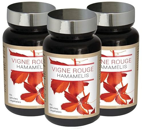 NUTRIEXPERT - Vigne Rouge Hamamélis - Contribue à une Circulation Sanguine Normale - Réduit la Sensation de Jambes Lourdes - Favorise le Confort Circulatoire - Vegan - Lot de 3 produits