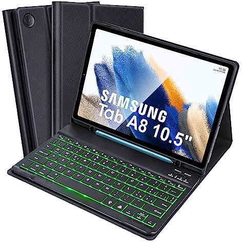 SOPPY Custodia per Tastiera Samsung Galaxy Tab A8, 7 Colori Retroilluminata, Italiano QWERTY, Custodia con Tastiera Rimovibile per Samsung Galaxy Tab A8 10,5 2022/2021 (SM-X200/X205/X207), Nero