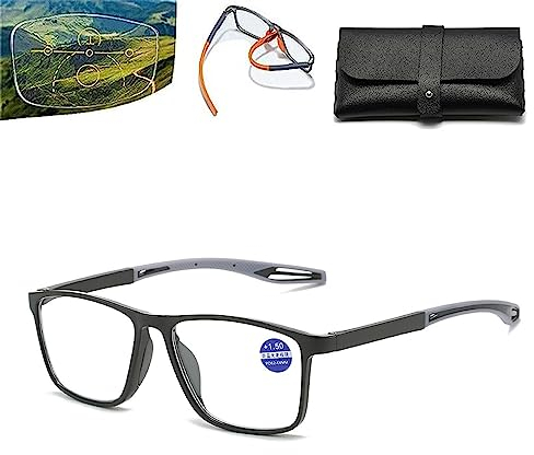 yovont Herren-Sport-Ultraleicht-Anti-Blaulicht-Presbyopie-Brille, Trendige Blaulicht-blockierende Lesebrille, Dual-Focus-Lesebrille (Black,+2.00)
