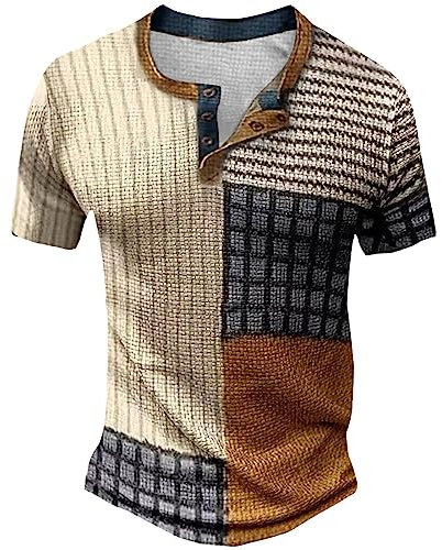 Xmiral T-Shirt da Uomo con Bottoni Stampati a Righe Casual a Manica Corta da Uomo Pantaloni 12 Anni