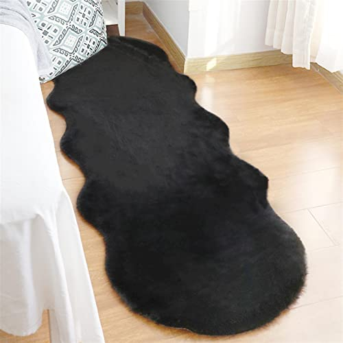 Guetto Hochflor Teppich Wohnzimmer Fellteppich Kunstfell Shaggy Flauschig Einfarbig, Wohnzimmer Schlafzimmer Kinderzimmer Flur Läufer waschbar rutschfest,Schwarz,60x200cm