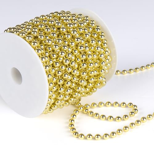 Anstore Perlenband Perlenkette Perlengirlande Perlenschnur Weihnachten Advent Hochzeit Deko Tischdeko,Gold, 15 Meter