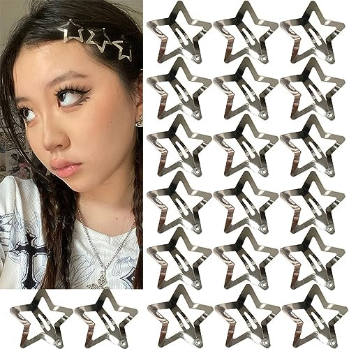 20 Stück 3,1 cm Stern Haarspangen Snap Star Haarschmuck rutschfeste Stern Clips für Mädchen Frauen Y2K Zubehör Silber Metall Haarspangen Stern Haarspangen Stern Haarspangen Stern Haarspangen für