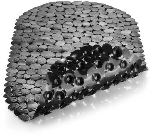 DOPROP Classic Pebbles Non Slip Shower Mats for Inside Shower Anti Mould Bath Mats for Bathroom Accessory with Suction Cup Washable Safety Oval Black Shower Mats Pads Trays for Elderly Child,69x36CM