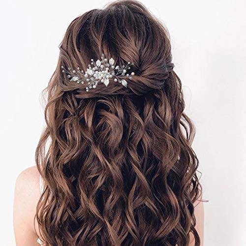 Ushiny Haarkamm Hochzeit Braut Haarschmuck Silber Perlen Haarklammer Hochzeit für Damen