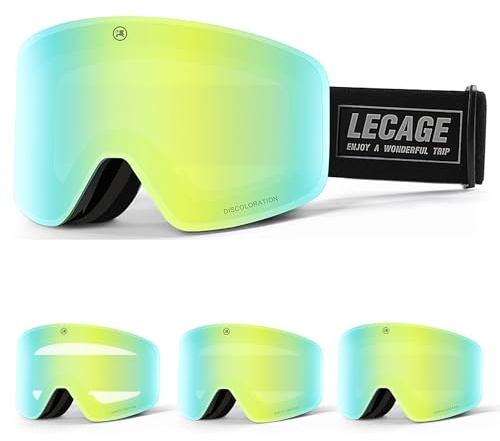 Skibrille Selbsttönend-Photochrome für Verschiedene Lichtverhältnisse, Rahmenlose Schneebrille: Ultra HD & Breitere Sicht, Anti-Nebel UV400 OTG, Brille Helmkompatibel für Ski/Snowboard, Herren Damen