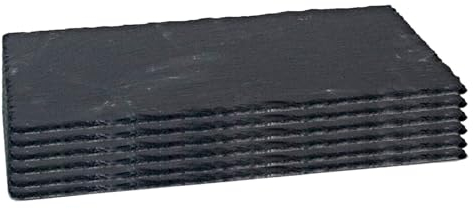 Acan Tradineur - Pack de 6 Platos de Pizarra Rectangular, Bandeja para hosteleria, Servicio y degustación, Canto rústico, Tabla de Piedra Natural para Servir Aperitivos - 20 x 13 cm
