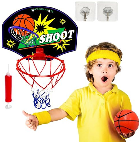 Xwin Kids Basketball Hoop with Inflatable Ball & Pump Indoor Basketball Backboard with Accessories Over The Door, Office and Wall Mounted basketball Hoop for Play for Children