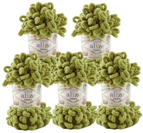 500g Strickgarn ALIZE Puffy Uni, stricken ohne Nadeln auch für Anfänger geeignet, Farbe:11 bambusgrün