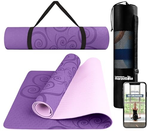 LA MENTE ES MARAVILLOSA - Yogamatte, Gymnastikmatte, TPE-Pilatesmatte | inkl. Tasche und Tragegurt | 183x61 cm Gepolstert für Fitness & Gymnastik, Hautfreundliche (Spirale, Lila/Rosa)