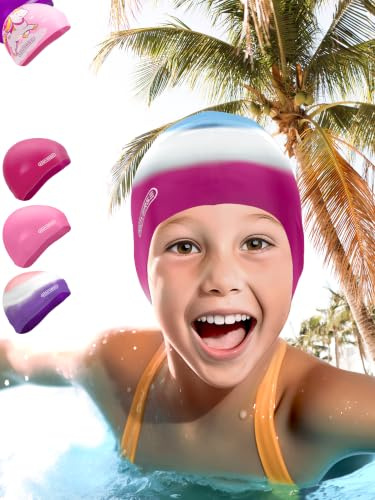 KIDVERSE Badekappe Mädchen - wasserdichte Badekappe mit Anti-Rutsch-Noppen - Schwimmhaube mit UV-Schutz - 100% Reißfest