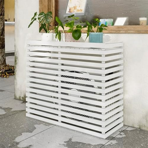 INEOUT Funda Aire Acondicionado Exterior, Cubierta de Aire Acondicionado de Madera Resistente para Unidades Exteriores, Estante Independiente para Jardín/Patio a Prueba de Lluvia