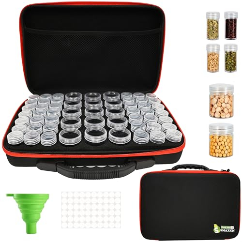 Smaxcn 57 Slots Saatgut Box,Robuste Samen Organizer Aufbewahrungsbox mit Trichter und Label Aufkleber,Saatgut Aufbewahrungsbox Für Blumen Gemüse,Gemüsesamen,Kräuter Samen,Garten Samen.