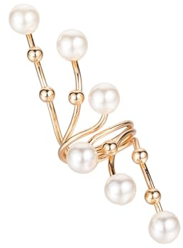 fdsmall Statement-Ring mit Perlen für Damen und Mädchen, Goldkugeln, Kunstperlen, Antik-Optik, erweiterbar, geschichtet, offen, Fingerringe, verstellbar, Art-Deco, übertriebener Schmuck,