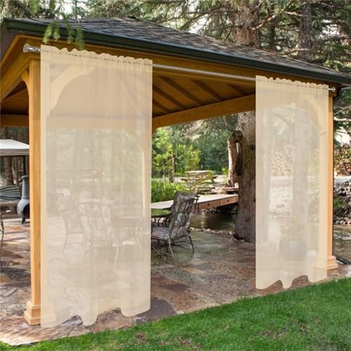 LINGKY Rideau Extérieur Imperméables, 2 Pièces Rideaux Voilage Imperméable Passe Tringle Lumière Filtrer pour Décoration de Terrasse Jardin Patio (2 Pièce-132x213cm,Beige)