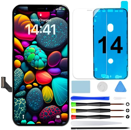 GOLDWANGWANG Display für iPhone 14 Bildschirm Ersatz, 6,1 Zoll Full HD LCD 3D Touch Digitizer mit Reparaturwerkzeug und Bildschirmschutz