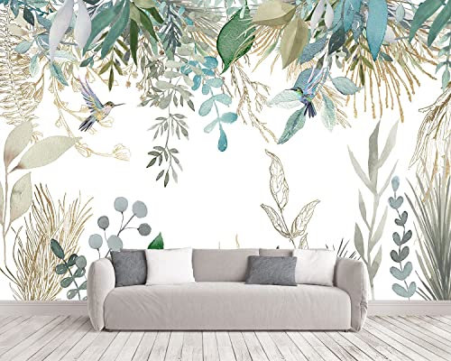 Naturempress Papier Peint Panoramique Feuilles Tropicales Élégantes Oiseaux Et Fleurs Papier Peint Intissé Tapisserie Poster Mural pour Salon Chambre Décoration Murale