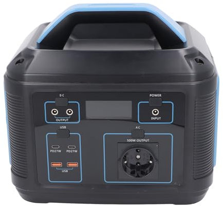 Batterie au Lithium de Secours, Alimentation Portable 100-240 V 500 W, Ventilateur de Sortie de Type C, Affichage LCD, Refroidissement pour les Voyages (Prise UE)