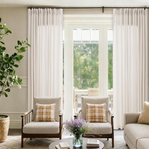Tende plissettate extra larghe 182 x 274 cm in lino per soggiorno divisorio tende plissettate con ganci anelli filtro luce semi velato crema avorio patio porta scorrevole grandi tende per finestre