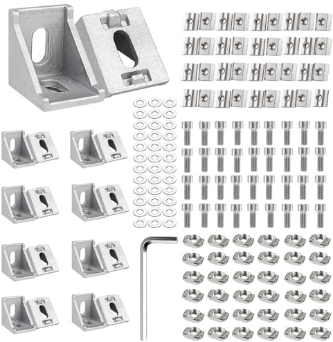 18 Pièces Profilés en Aluminium 30x30mm,Equerre Fixation Joint à Angle Droit 90°,Equerre de Fixation avec Vis écrou Rondelles Plates et Clé,Pour Profilé à Rainure Corniere Raccord en Aluminium