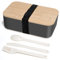 Cheerhom Boîte Bento Japonais Adulte avec Couvercle en Bambou, Lunch Box et Petit Four Boîte à Collation - Boîte Bento Bread avec Couverts,Taille 19 x 12 x 7 cm,Gris