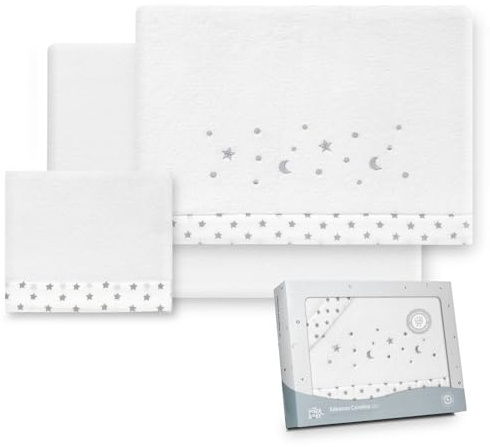 Interbaby Bettwäsche für Kinderwagen, 40 x 80 cm, Baby – Winter-Bettwäsche aus Coralina-Stoff – Modell Sterne Mond – enthält Bettlaken + Bettlaken + Kissenbezug
