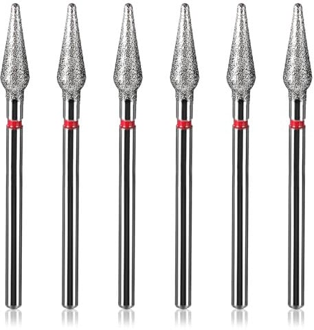 Gjinxi 6Pcs 3/32” Diamond Nail Drill Bit (Fine Grit), Professional Cuticle Nail Drill Bits for Acrylic Gel Nails, White Ceramic Cone File Bit for Nail Art, Manicure, Pedicure, Gel, Cuticle Clean