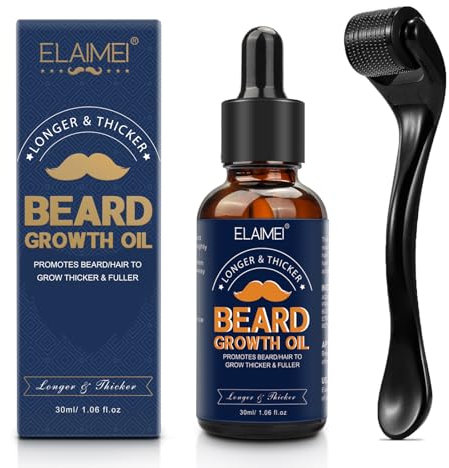 Bartroller Bartwuchs Haare Bartöl + Dermaroller, Biotin Beard Growth OIL Kit 0,25mm Microneedling Roller Bartroller Set, Bartwachstums Set, Stimuliert Verdicken Schnurrbart & Haarwachstum für Männer