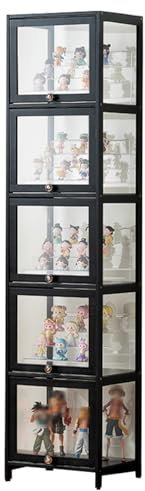 errtsdb 40x33x172cm vitrine, 5 Schicht vitrinenschrank glasvitrine, glasvitrine stehend vitrine Glas durchsichtige Vitrine für Spielzimmer, Schlafzimmer, Schwarz/Von Allen Seiten transparent