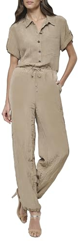 DKNY Women's TECH Crinkle Jogger Pants, Taupe, S