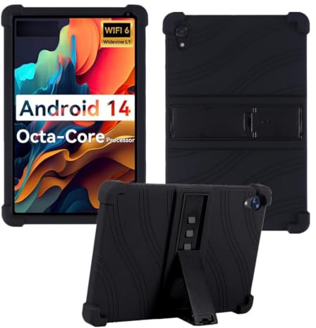 HminSen Étui pour tablette Urao C107/Jeazans OC101/C107 Android 14 10,1 2024, housse en silicone souple avec support pour tablette HiGrace C107/ZOFYWNAS C107/Freeski C107/Pswarfd 10 (noir)