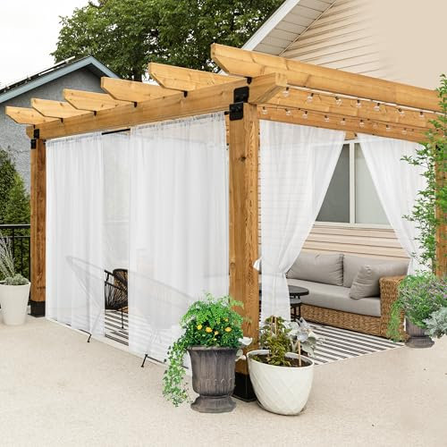 All Weather White Outdoor Sheer Curtains for Patio Waterproof 8 Panels 84 Inch Length Rod Pocket Indoor Sheer Voile Curtains for Porch, Balcony, Gazebo, Pergolas, 54x84 Inch