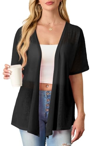 PrinStory Women Lightweight Summer Cardigans Short/Long Sleeve Front Knit Outerwear V Neck Ladies Open Top