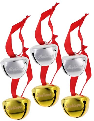 HOOTNEE Weihnachtsglocken Metall 6 Stück Mit Kreuzöffnung Zum Aufhängen Weihnachtsbaumschmuck Festliche Believe Schriftzug