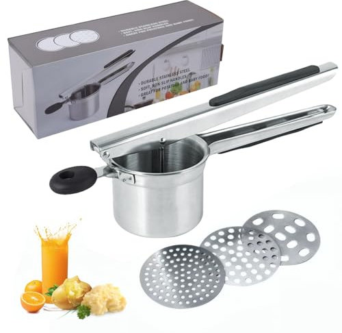 Passapatate in Acciaio Inox, 3 Dischi Fissi Intercambiabili, Schiacciapatate Multifunzionale per Purè di Patate, Pappe per Bambini, Spaghetti Al Gelato e Spätzle, Lavabile in Lavastoviglie