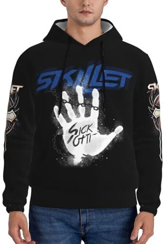 TUIOFET Men's Skillet-Band Hoodie 3d Novelty Graphic Hooded Sweatshirt Pullover Sweatshirts with Pockets Black XXL