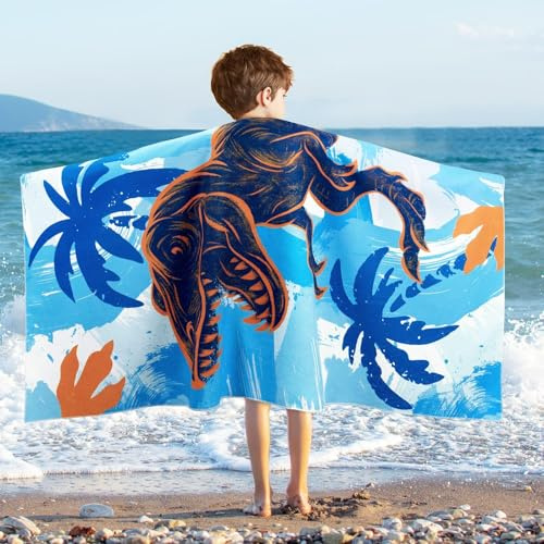 WERNNSAI Dinosaurier-Strandtuch für Jungen – 76,2 x 152,4 cm, schnell trocknend, sandfrei, Badetücher für Jungen, superweiches, saugfähiges Handtuch, Pool, Camping, Reisen, Badetuch für Outdoor-Sport