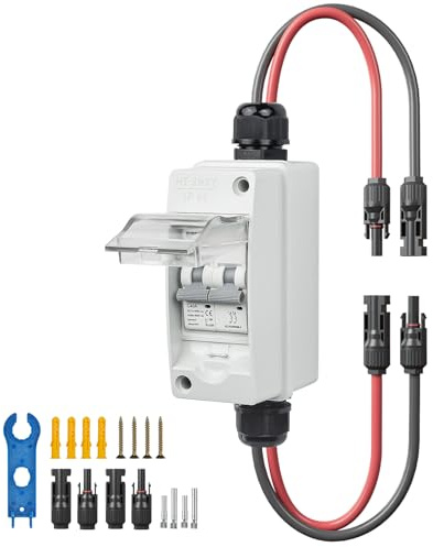 PJERJZN Solar Disconnect Switch 40A 400V solar panel isolator switch DC/AC Miniature Circuit Breaker with Waterproof Box UV Resistant for Solar Panel PV Systems and Battery Applications
