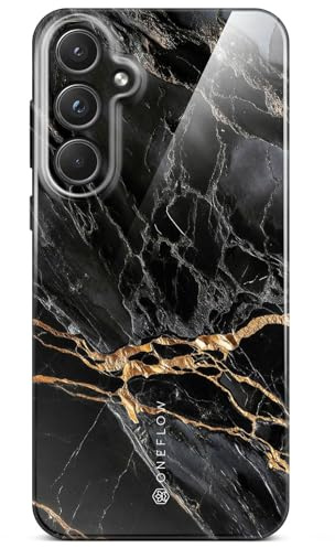 ONEFLOW Bliss Cover für Samsung Galaxy A55 5G Hülle in Marmor Optik, Designer Case Handy Schutzhülle mit Kameraschutz, Muster Hardcase Glitzer Handyhülle marmoriert, Schwarz Gold