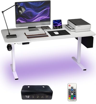 Xisilla Mesa Gamer Blanca con LED 160x80, Mesa Gaming Elevable con Motor silencioso, Escritorio Gamer con elevación eléctrica