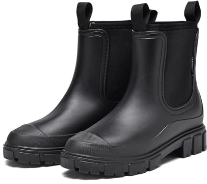 GemChve Stivali di Gomma da Donna Foderati Chelsea Impermeabile Antivento a Mezza Altezza Boots da Pioggia Caldo Comode Stivaletti da Giardino Black 38EU