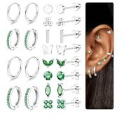 Hypoallergene Ohrringe Gold Chirurgenstahl Medizinische Ohrstecker Creolen | 14K Vergoldet Ohrringe Set Doppelseitige Stern Herz Knorpel Conch Tragus Helix Creolen Piercing Ohr für Damen Wasserfest
