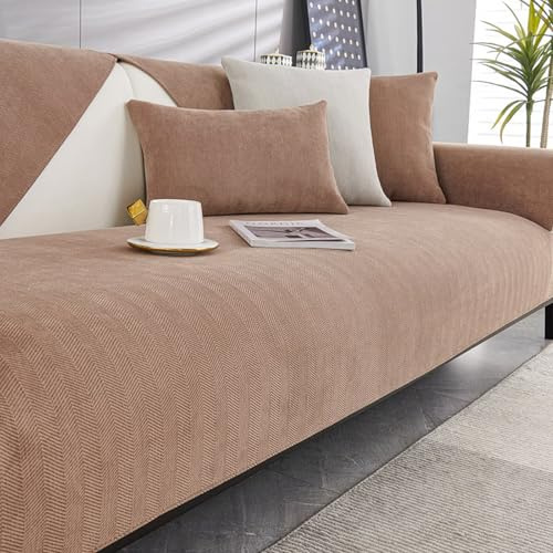 Tielag Couch Überzug, Sofa Überzug, Sofabezug l Form, Sofadecken für Sitzfläche, Sofaschoner rutschfest, für Wohnzimmer, Sofaüberwurf Ecksofa, Braun-R, 70 x 150 cm