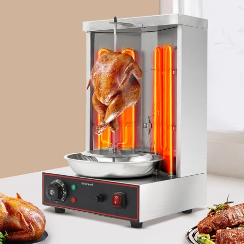 2800–3000 W Elektrischer Edelstahl Döner Grill Vertikalgrill, Multigrill Automatischer Drehgrill Einstellbares Temperatur | 2 Heizrohre | Fettauffangschale | Kontrollleuchten