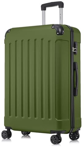 YONSLY Koffer Suitcase XL Olive, Trolley Reisekoffer, Rollkoffer Handgepäck mit 4 Rollen 360°, Hartschalenreisekoffer, Zahlenschloss, Weicher Gummigriff