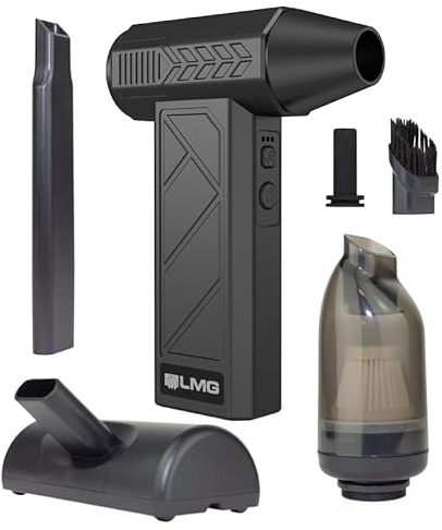 LMG Germany Akku-Gebläse und Staubsauger 2-in-1, 13.000 U/min, 5000mAH, 140W, Schwarz/Orange, Akkubetrieben, Laub vom Auto Entfernen