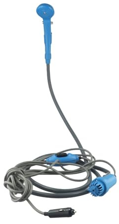 NiuLumea Ducha eléctrica portátil de 12 V CC para camping, senderismo, viajes, con bomba de 2,5 l/min, manguera de 2 m y cable de 4 m, color azul