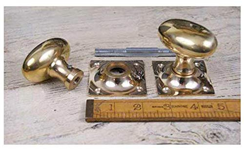 Ironmongery World®Solid Brass Victorian Oval Rim mortice Lever Door knobs Pull Handles Set (Oval On Square Backplate)