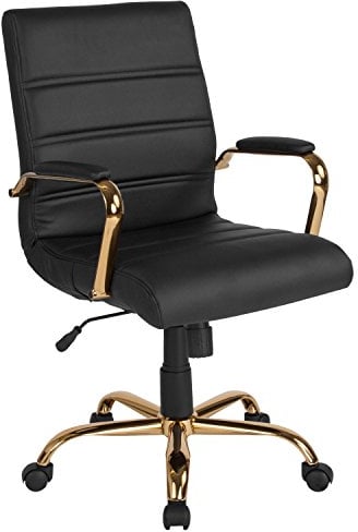 Flash Furniture Chefsessel, Drehstuhl, schwarzes Leder, goldfarbenes Gestell, 61 x 58,4 x 103,5 cm (B x T x H)