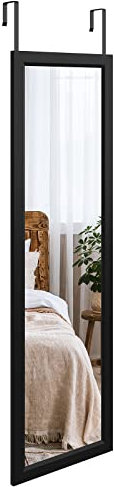 Dripex Over Door Mirror Full Length, 110 x 33cm Wall Mounted Mirror Door Hung Mirror for Bathroom/Bedroom/Wardrobe - Toughened Glass, Black